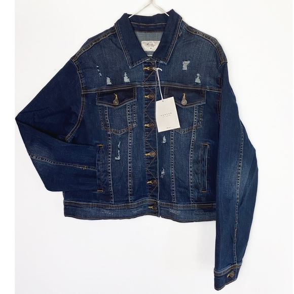 NWT 🆕 KANCAN Dark Wash Denim Jacket distressed Womens size 2XL - Picture 9 of 9